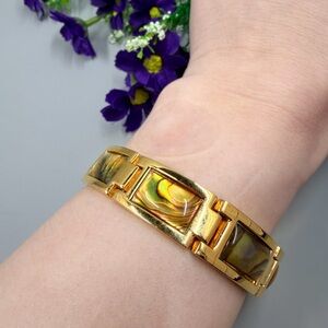 Genuine Abalone Shell and Gold Plated Vintage Bracelet